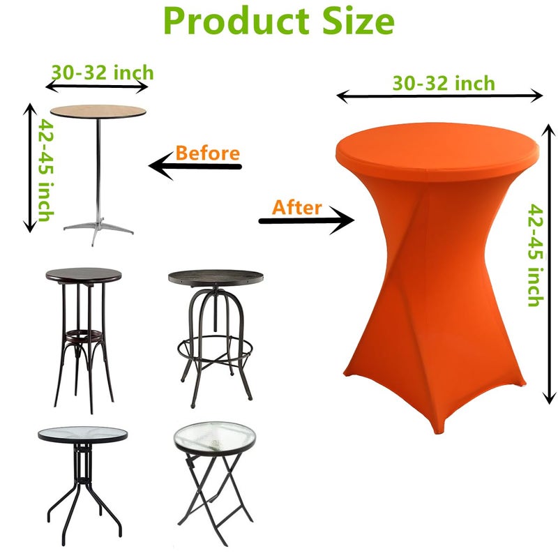 iEventStar 30 inches 32'' Highboy Cocktail Round Stretch Spandex Fitted Table Cover High Top Square Corners Tablecloth (30''-32'' Dia x 43'', Orange) - Image 3
